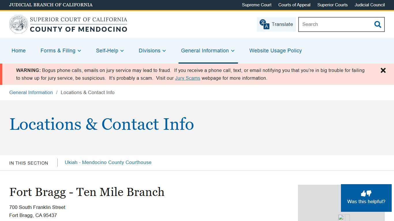 Locations & Contact Info Superior Court of California County of Mendocino