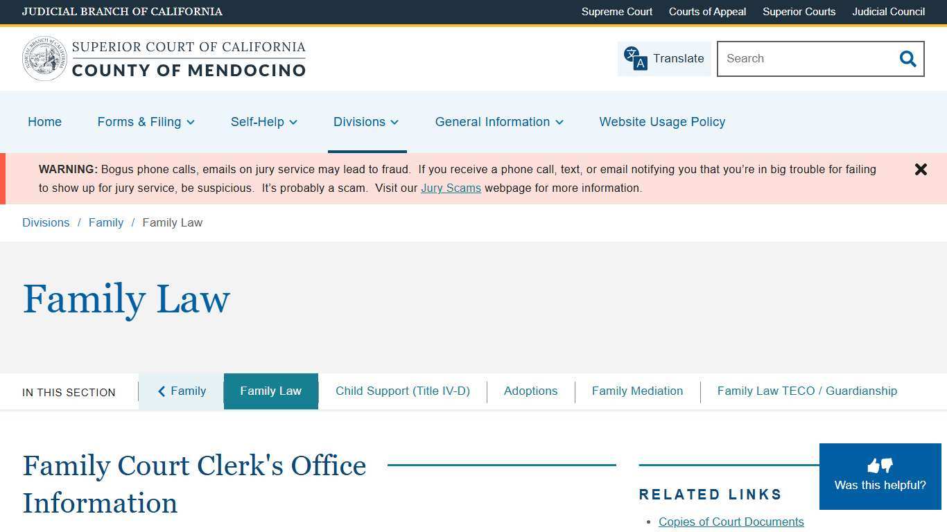 Family Law Superior Court of California County of Mendocino