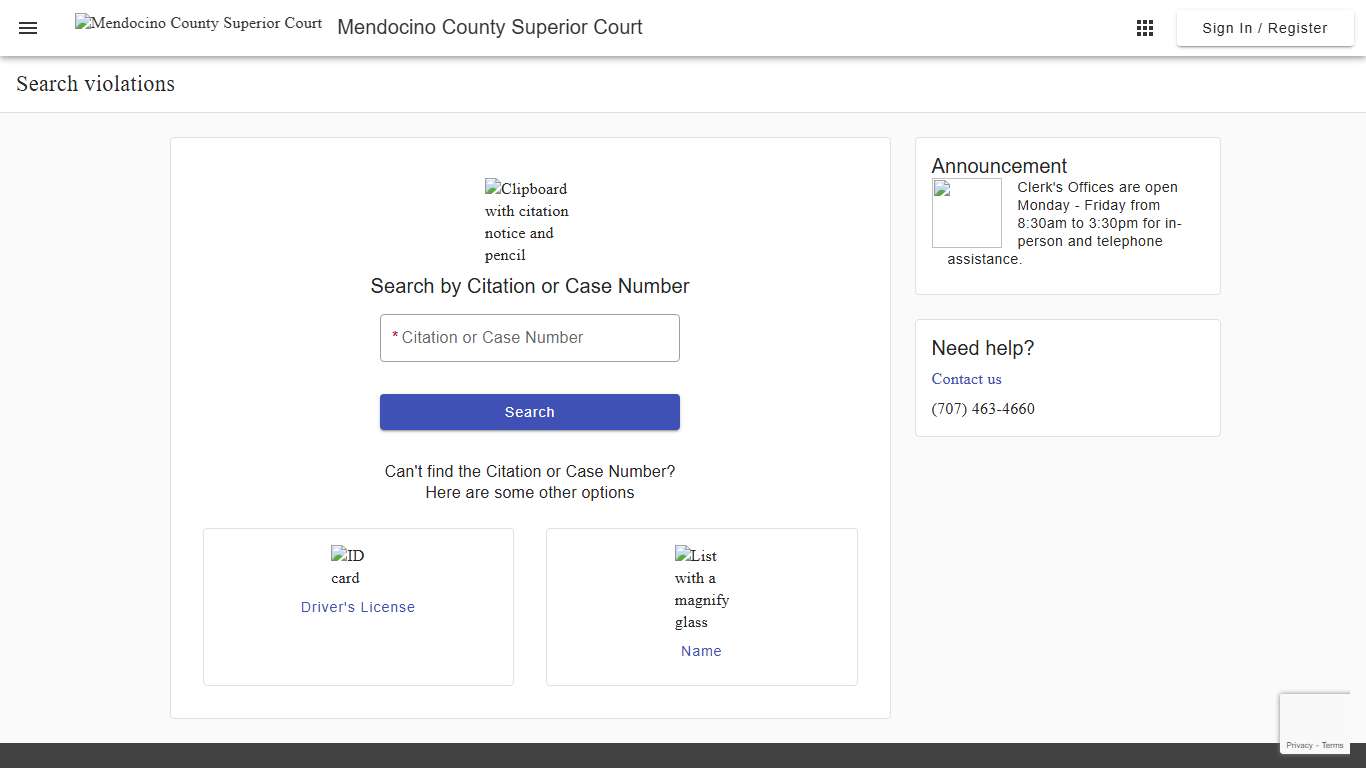 Search - Search violations - Mendocino County Superior Court - Municipal Online Services