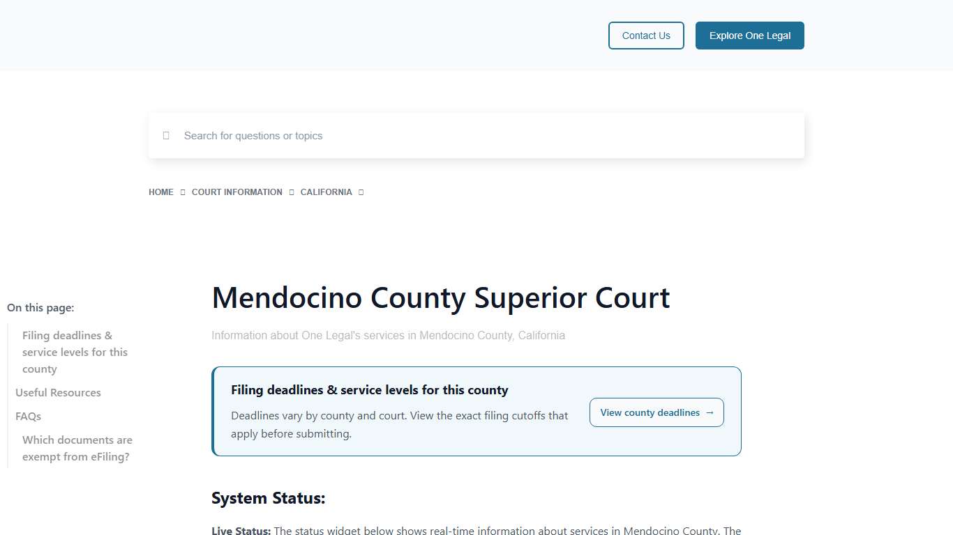 Mendocino County Superior Court - One Legal
