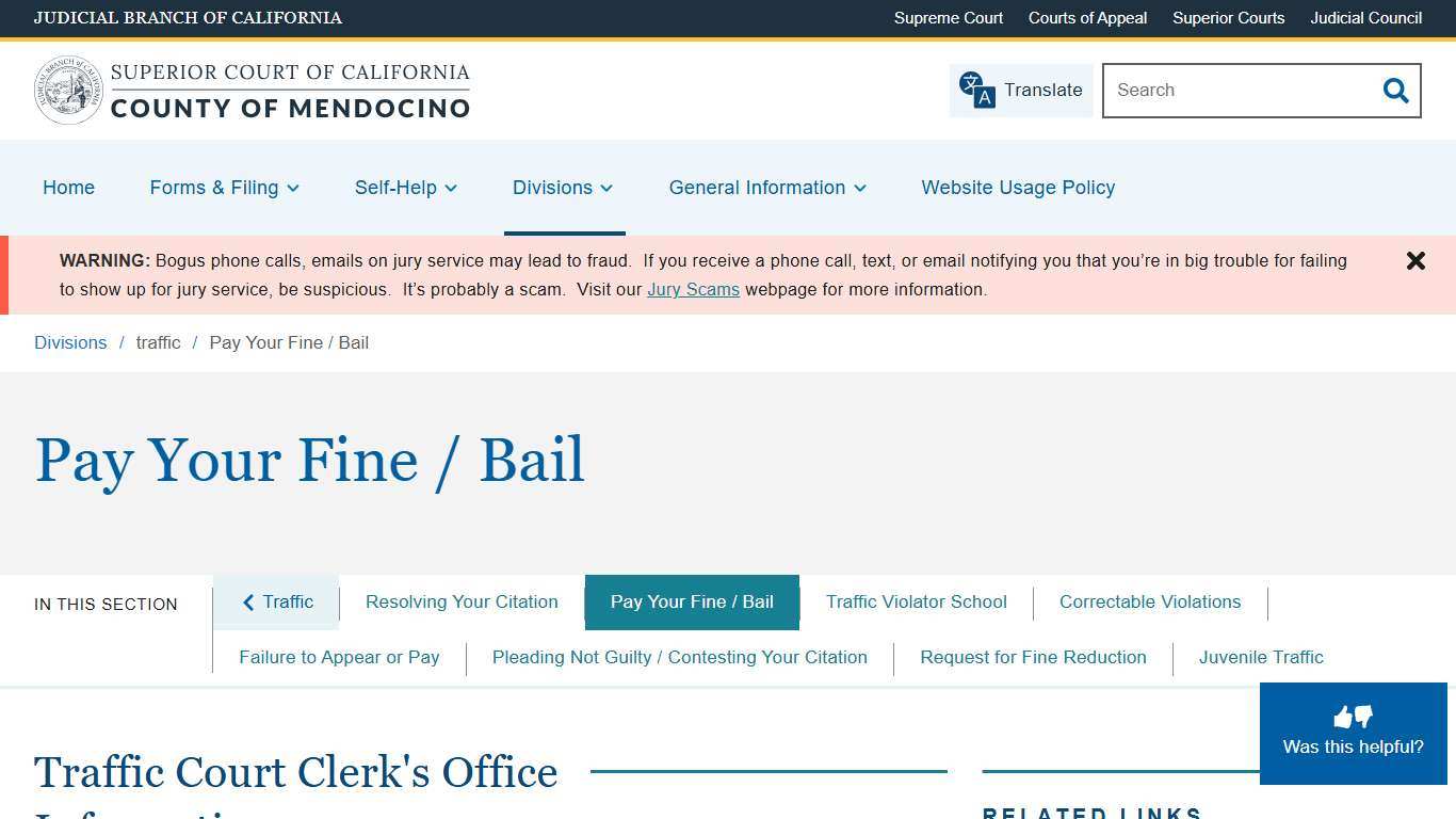 Pay Your Fine / Bail Superior Court of California County of Mendocino
